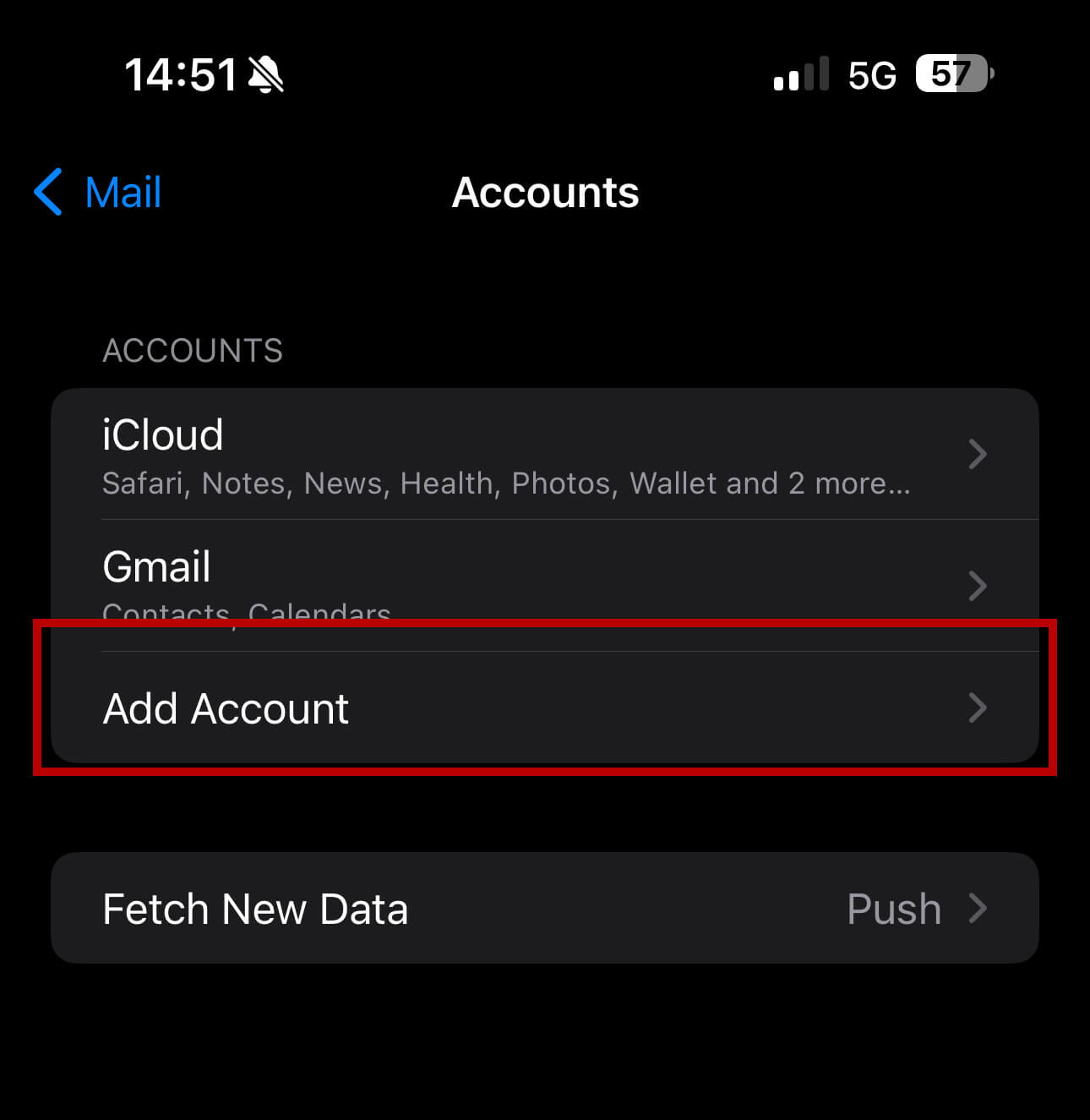 iPhone add account on iOS 15