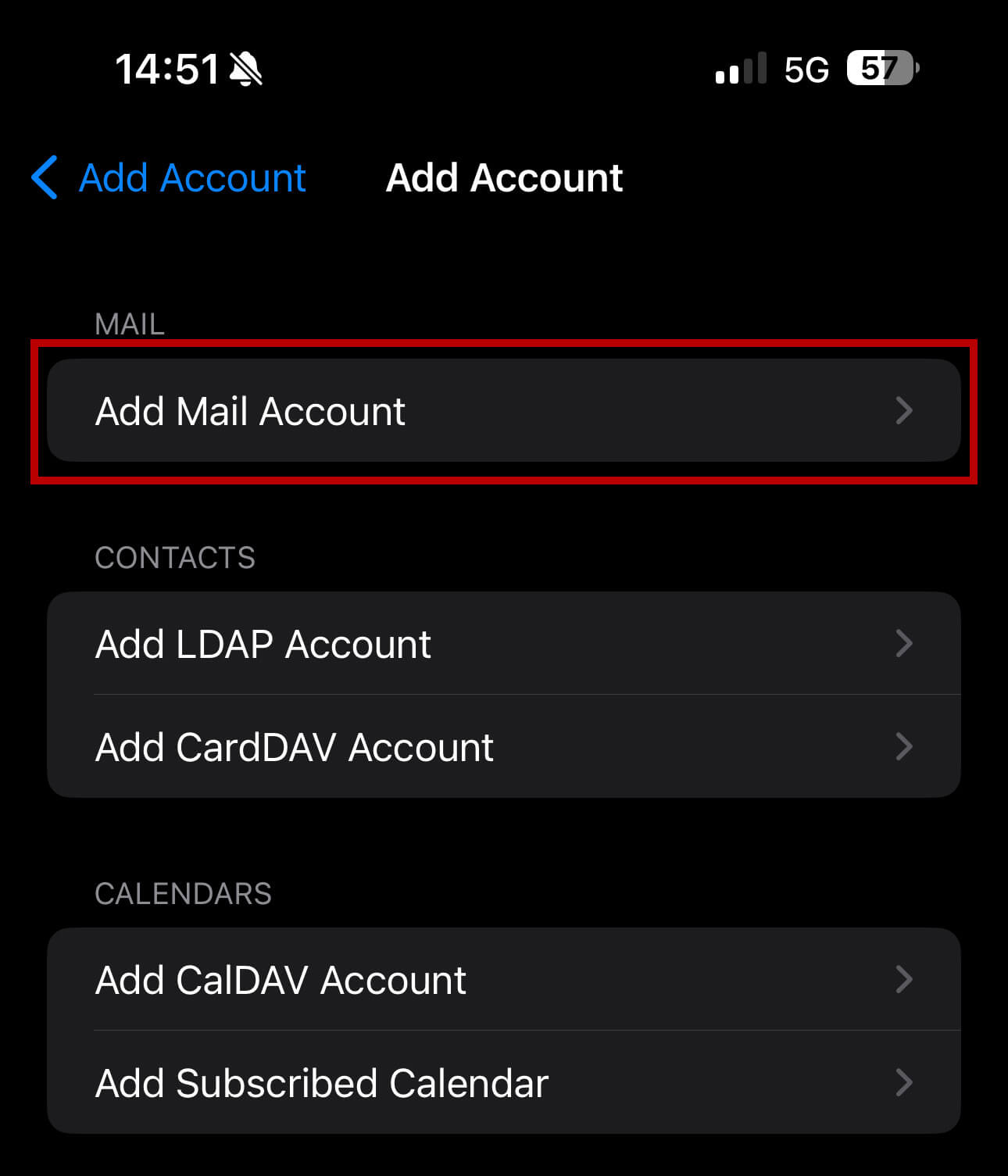 iPhone add account on iOS 15